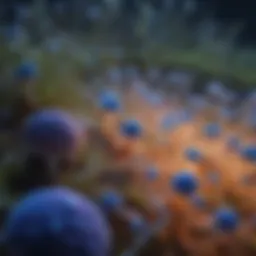 Illustration depicting the molecular structure of UV light interacting with fungal cells.