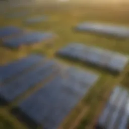 Aerial view of solar panels in a vast field