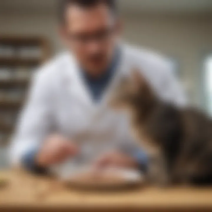 A veterinarian examining a cat's diet for thyroid management