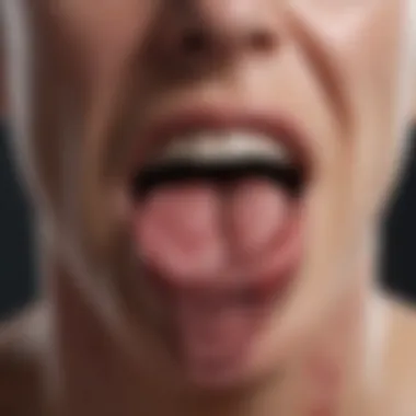 Visual Representation of Tongue Blisters Close-up of a tongue with blisters