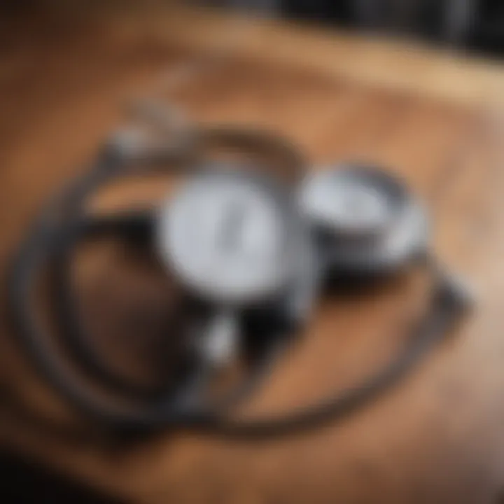 Aneroid sphygmomanometer on a wooden table