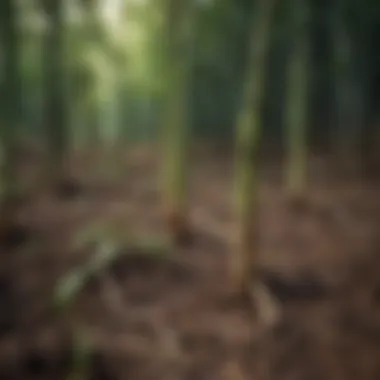 Close-up of healthy Moso bamboo shoots emerging from the ground