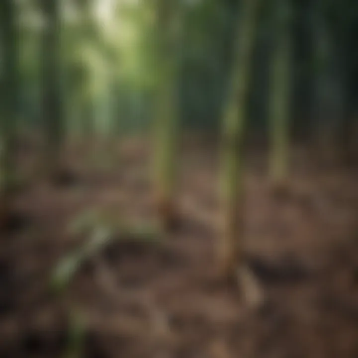 Close-up of healthy Moso bamboo shoots emerging from the ground