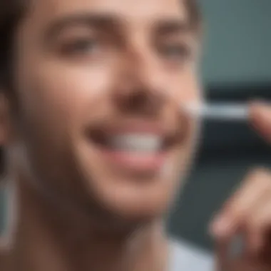 A dental professional examining the composition of toothpaste tablets in a clinical setting.