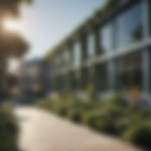 A futuristic building integrating solar panels and green walls for energy efficiency