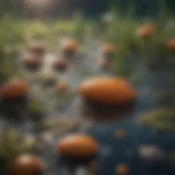 A diverse community of microorganisms in pond water showcasing various shapes and sizes.