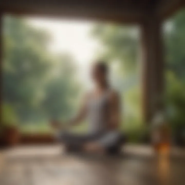 A serene setting with a person meditating, symbolizing relief from migraines