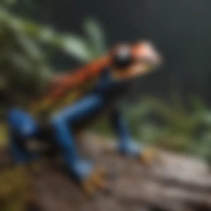 The vibrant and unusual colors of a poison dart frog in its natural habitat