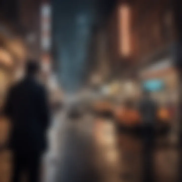 An illustration of scientists analyzing urban elements through advanced technology