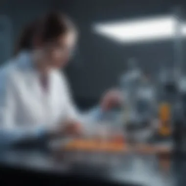 Innovative Research in Genetic Science A laboratory setting with advanced technology and researchers analyzing genetic data.
