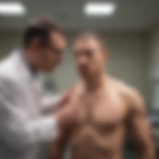 A healthcare professional conducting a physical examination in a correctional facility