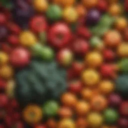 Colorful fruits and vegetables displayed beautifully