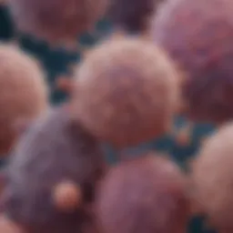 Close-up view of cholangiocarcinoma cells under a microscope