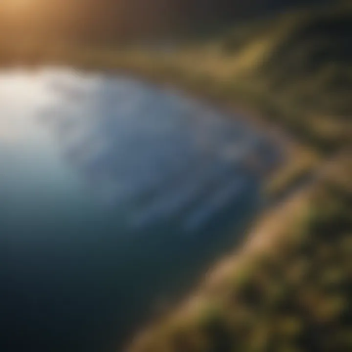 Aerial view of solar panels deployed on a lake