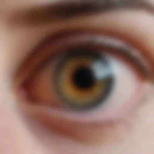 Close-up view of inflamed conjunctiva showing kerato-conjunctivitis symptoms