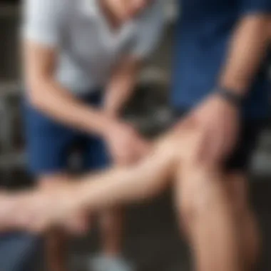 Therapeutic Approaches to Manage Tendon Pain Physical therapist assessing a patient's knee movement in a rehabilitation setting.