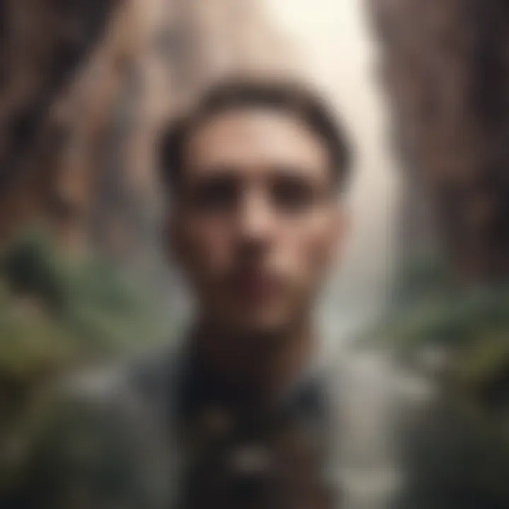 Artistic representation of a dreamer navigating through surreal landscapes