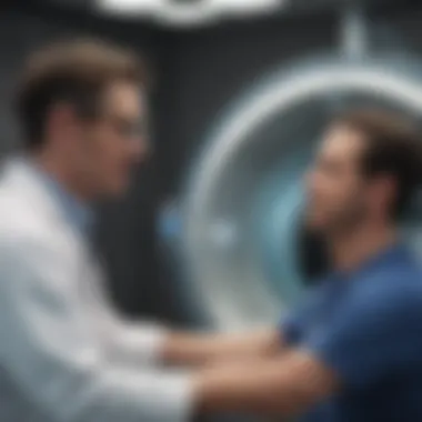 Patient and Technician Discussing MRI Options Patient discussing options with MRI technician