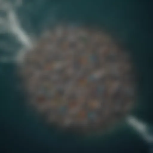 Aerial view of ocean pollution with plastic debris