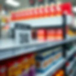 A QR code displayed on a retail shelf for scanning