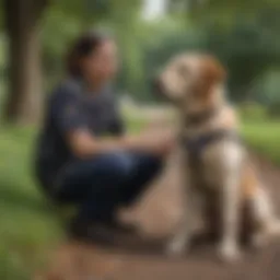 A service dog providing support to an autistic adult in a park