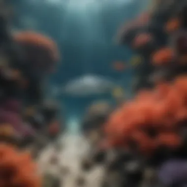 Coral Reefs: The Vital Ecosystem Supported by Sharks A vibrant coral reef teeming with life, showcasing the ecosystem that sharks help sustain.