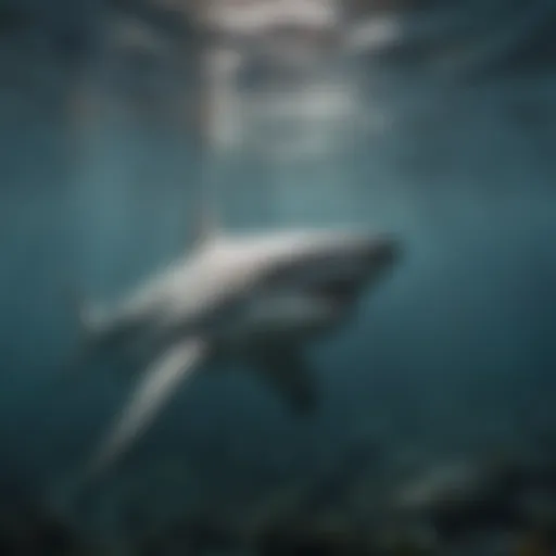 A majestic shark swimming in clear ocean waters, symbolizing marine biodiversity.