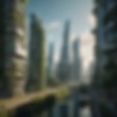 Futuristic Urban Development A futuristic cityscape showcasing green architecture and sustainable energy sources