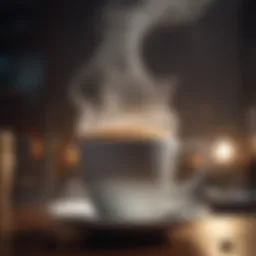 A close-up view of a coffee cup with steam rising, symbolizing the stimulating effects of caffeine.