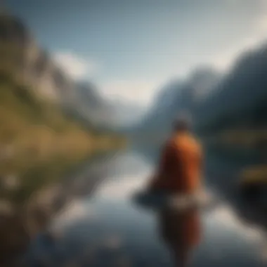Mental Well-Being and Media A serene landscape with a person meditating, symbolizing mental well-being amidst media consumption.