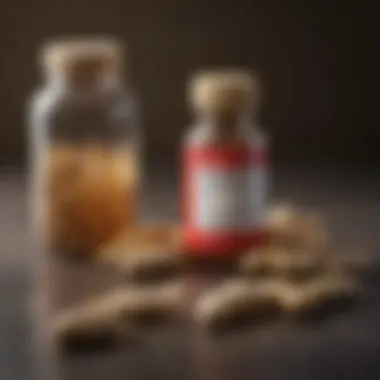 A close-up of ginseng capsules and an HIV medication bottle.