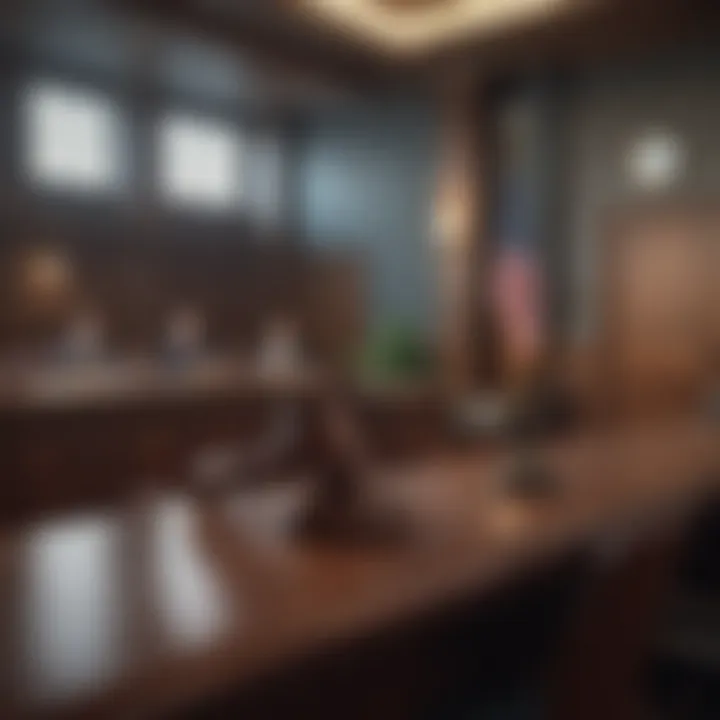 A courtroom setting highlighting climate-related legal proceedings