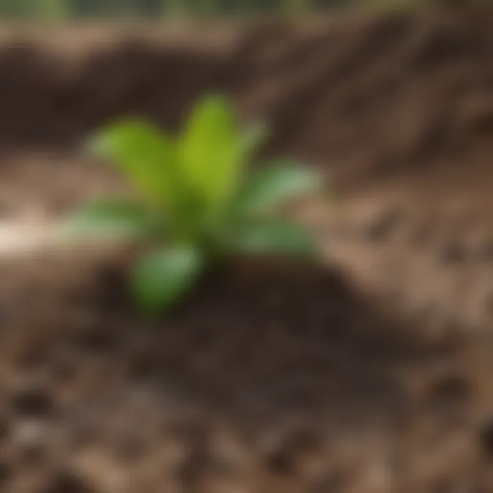 Close-up of healthy soil enriched with lime