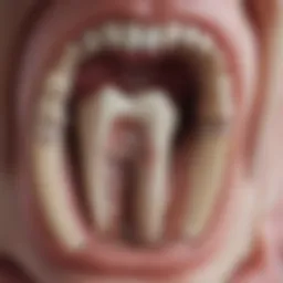 A detailed anatomical diagram of a tooth and its surrounding structures highlighting the replantation site.