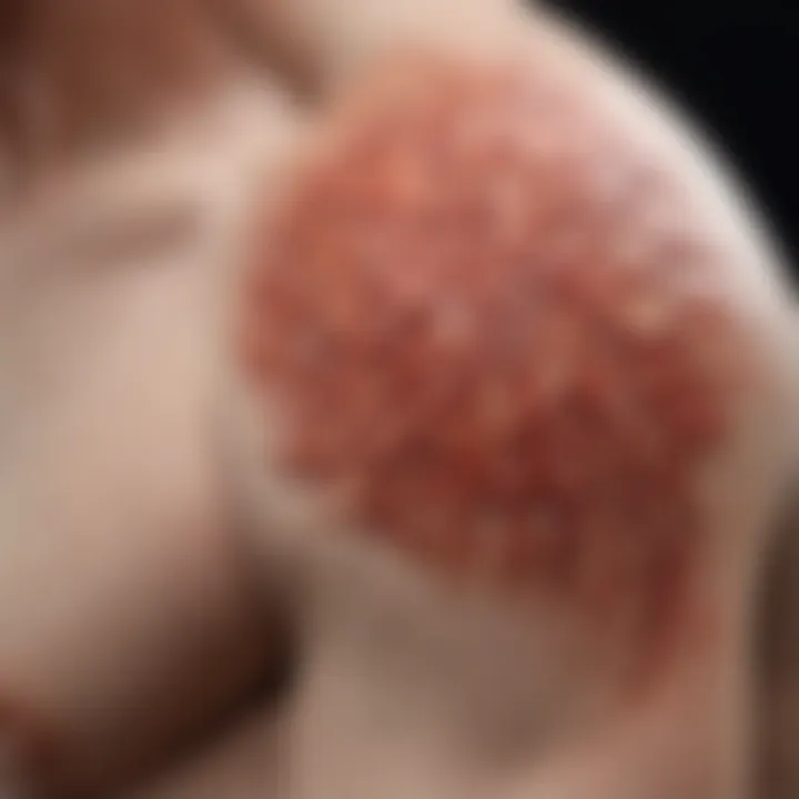 An intricate dermal structure highlighting inflammation associated with psoriasiform dermatitis.