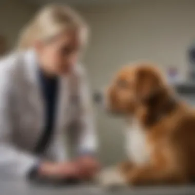 Veterinarian examining an older dog for cognitive issues