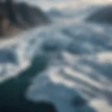 Aerial view of melting glaciers highlighting climate change effects