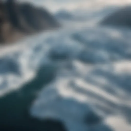 Aerial view of melting glaciers highlighting climate change effects