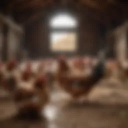 Laying hens in a spacious barn environment