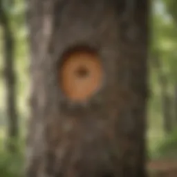 A close-up view of a tree affected by mast disease, showing symptoms on the bark and foliage.