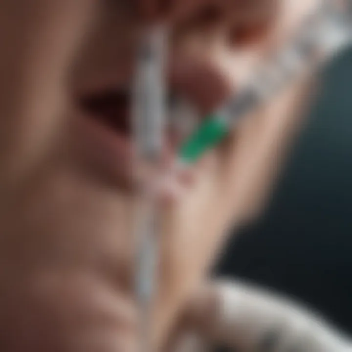 Close-up of a syringe highlighting injection technique.