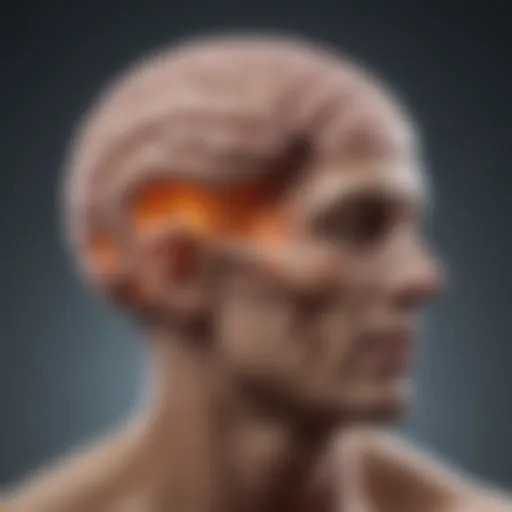 Illustration showing the brain regions involved in migraine