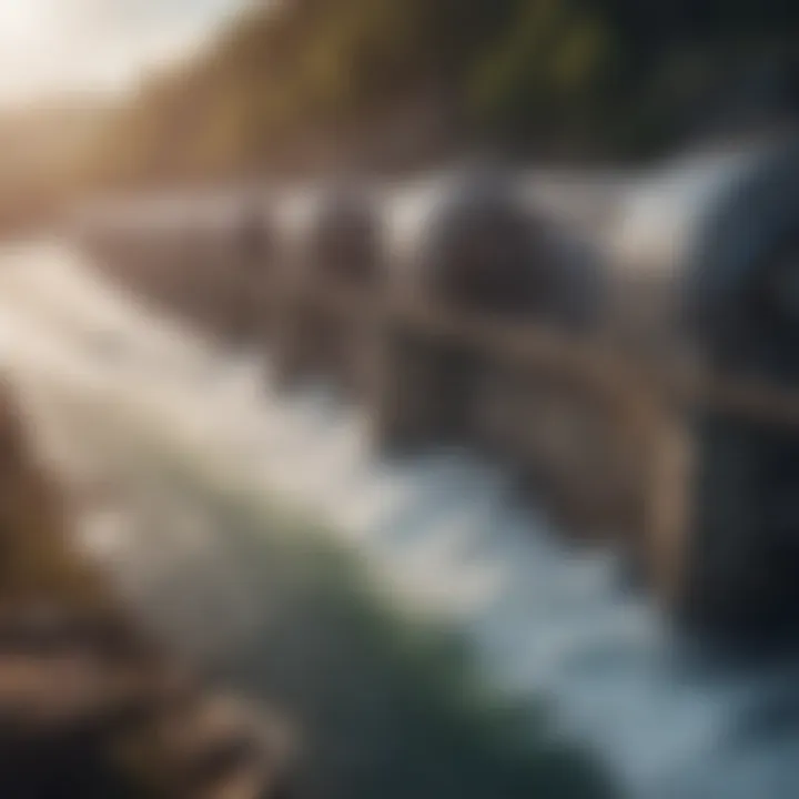 Hydroelectric power generation showcasing the dam and water flow dynamics.