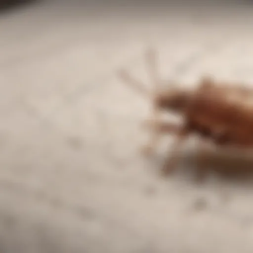 Close-up of a bed bug on a mattress showing its habitat.